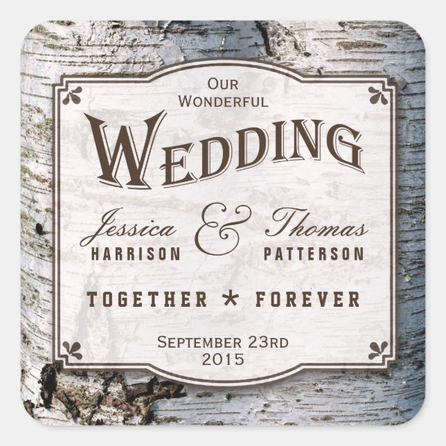 Sticker Carré La collection de Mariages Rustic Silver Birch Tree (Devant)