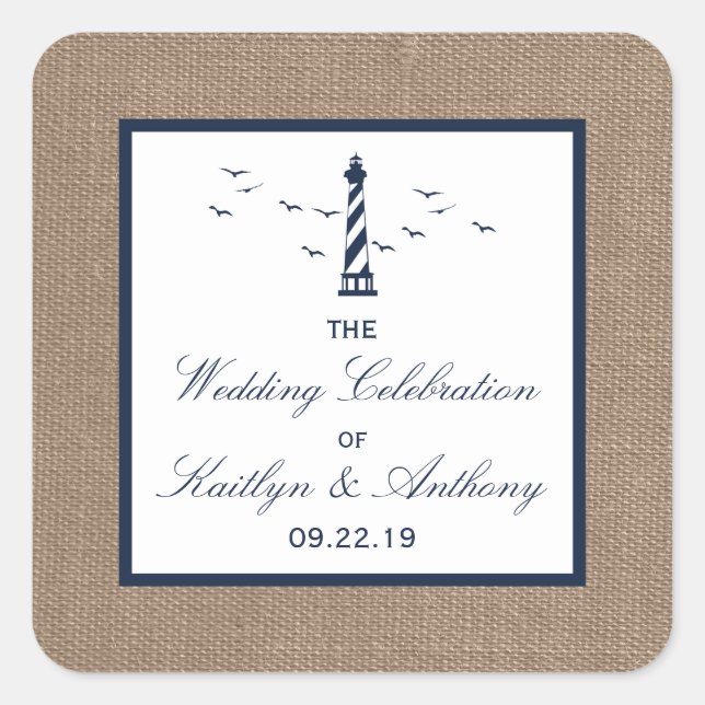 Sticker Carré La collection Mariage de Burlap du phare nautique (Devant)