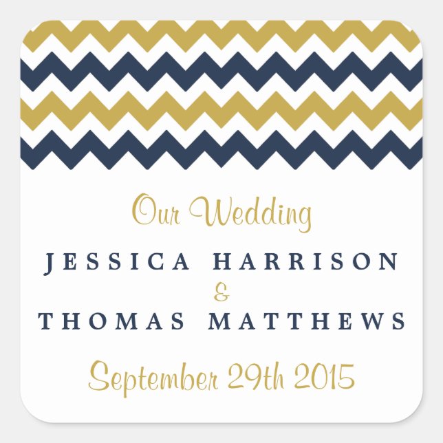 Sticker Carré La collection Mariage moderne Chevron - Marine & G (Devant)