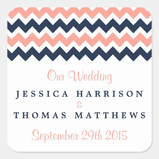 Sticker Carré La collection Mariage moderne Chevron - Rose & Nav (Devant)