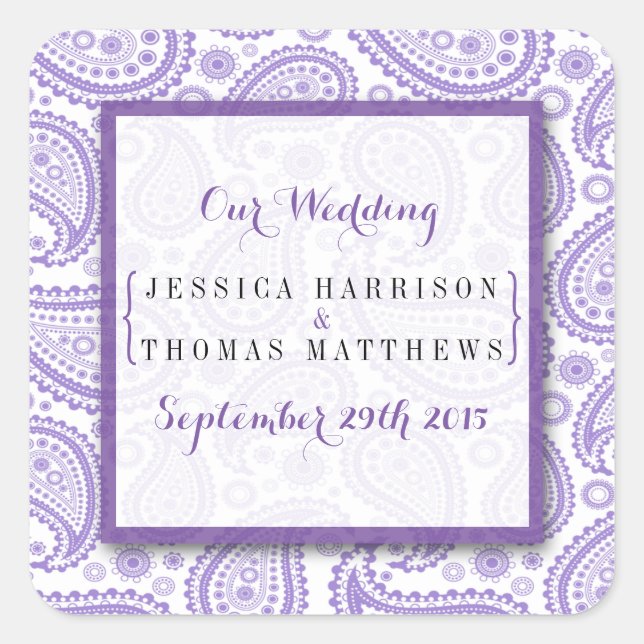Sticker Carré La collection Mariage moderne Paisley - Purple (Devant)