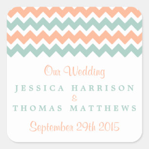 Sticker Carré La collection moderne de Mariages Chevron Peach & 