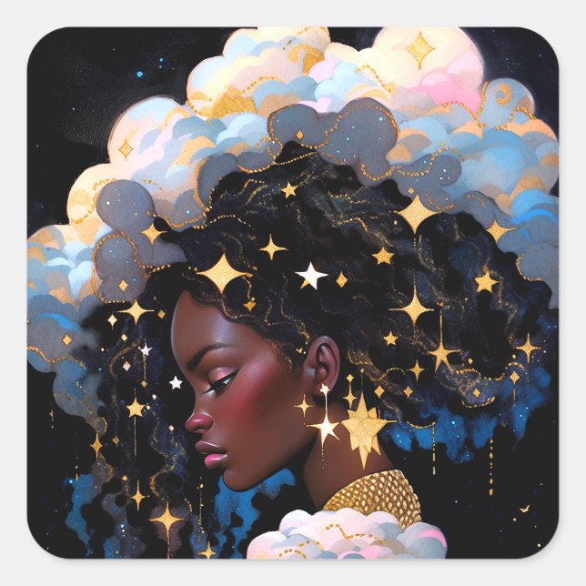 Sticker Carré La Dame Cosmique Art Imaginaire Africain Américain (Devant)