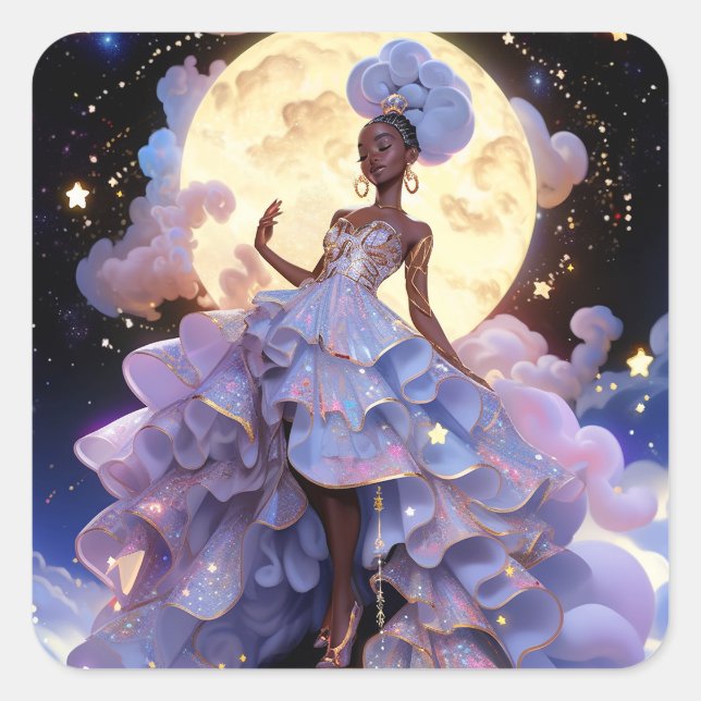 Sticker Carré La Dame Cosmique Art Imaginaire Africain Américain (Devant)