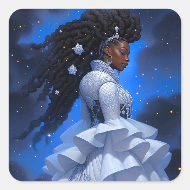 Sticker Carré La Dame Cosmique Art Imaginaire Africain Américain (Devant)