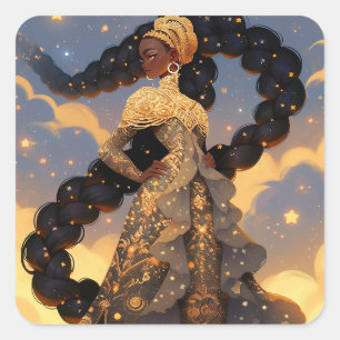 Sticker Carré La Dame Cosmique Art Imaginaire Africain Américain