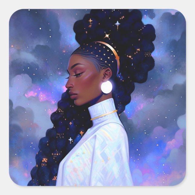 Sticker Carré La Dame Cosmique Art Imaginaire Africain Américain (Devant)
