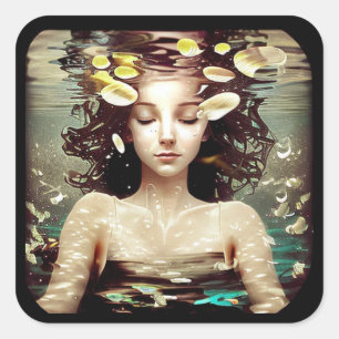 Sticker Carré La Dame Sous L'Eau, Oeuvre artistique générée pa