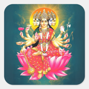 Sticker Carré La déesse Gayatri Devi sur Lotus Hindu Deity
