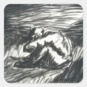 Sticker Carré La dépression seule dans une chambre sombre dessin