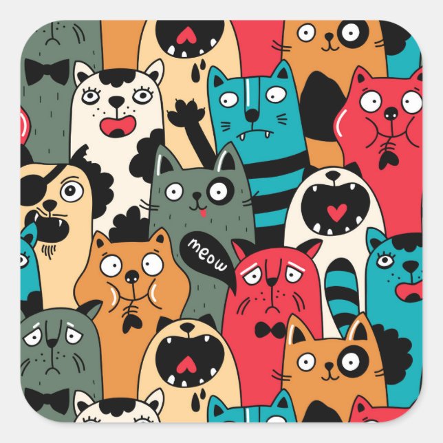 Sticker Carré La foule des chats (Devant)
