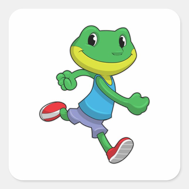 Sticker Carré La grenouille comme coureur à la course (Devant)