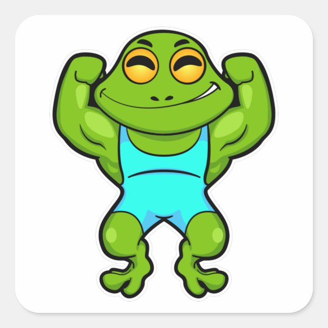 Sticker Carré La grenouille comme culturiste au Bodybuilding (Devant)
