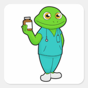 Sticker Carré La grenouille en tant qu'infirmière en médecine et