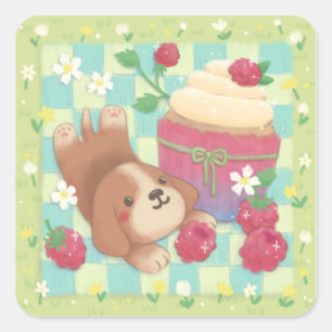 Sticker Carré La journée picnic de Beagle avec cupcake à la fram