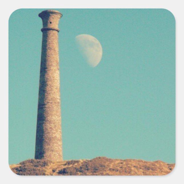 Sticker Carré La Lune et une tour : Aberystwyth (Devant)