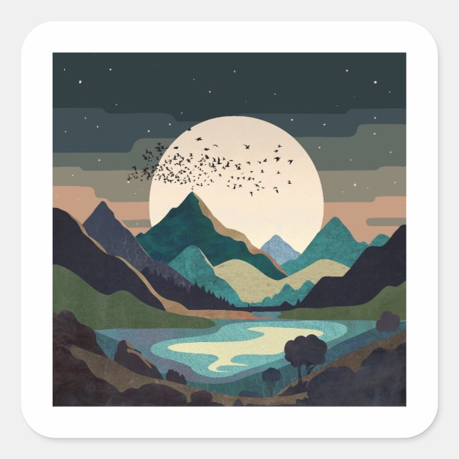 Sticker Carré La Lune Sur Le Lac (Devant)
