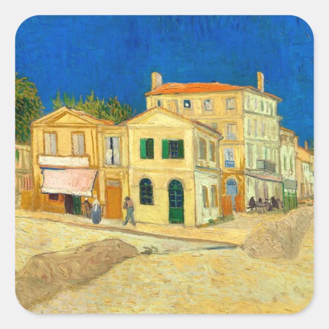 Sticker Carré La maison jaune (1888) art paysager Van Gogh (Devant)