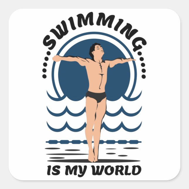 Sticker Carré La natation est mon monde - nager à Speedo (Devant)