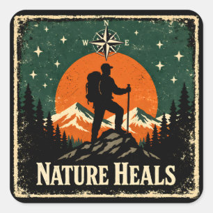 Sticker Carré La nature guérit – Bien-être extérieur Mindful