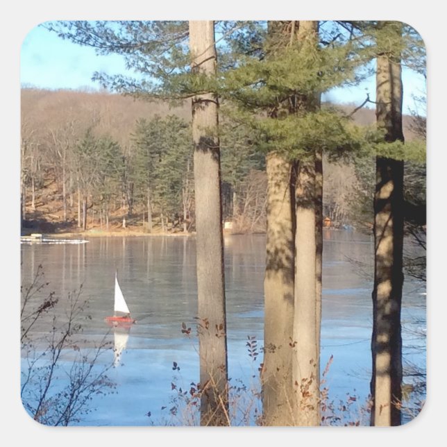 Sticker Carré La navigation sur glace sur le lac — (Devant)
