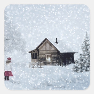 Sticker Carré La neige de Noël au Cabine