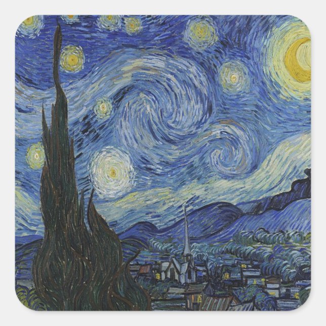 Sticker Carré La nuit étoilée de Van Gogh (Devant)