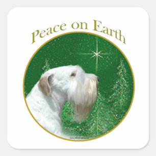Sticker Carré La paix de Sealyham Terrier sur Terre