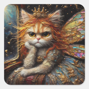 Sticker Carré La Petite Fée De Chat Fatigué