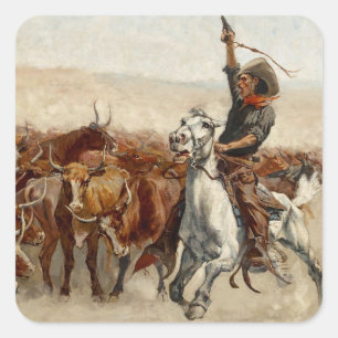 Sticker Carré La Récolte d'Art Occidental par Frederic Remington