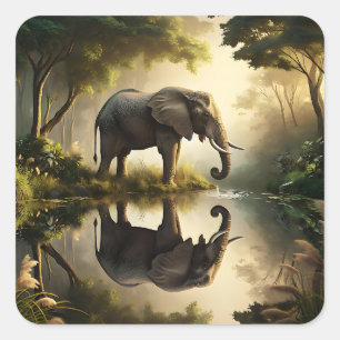 Sticker Carré La réflexion d'un éléphant