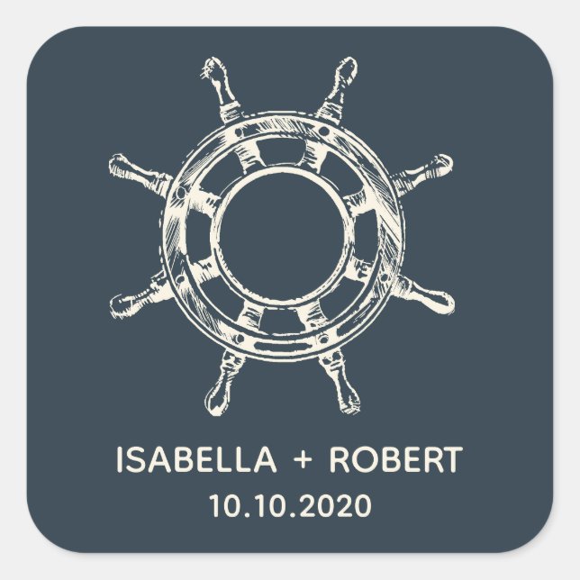 Sticker Carré La roue du navire | Monogramme Mariage (Devant)