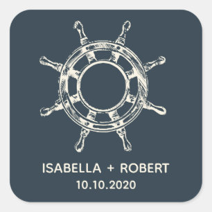 Sticker Carré La roue du navire   Monogramme Mariage