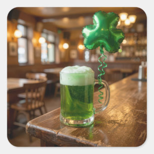 Sticker Carré La Saint-Patrick Bière Verte et Ballon