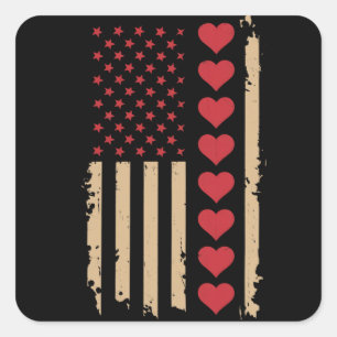 Sticker Carré La Saint-Valentin Cœurs Drapeau américain