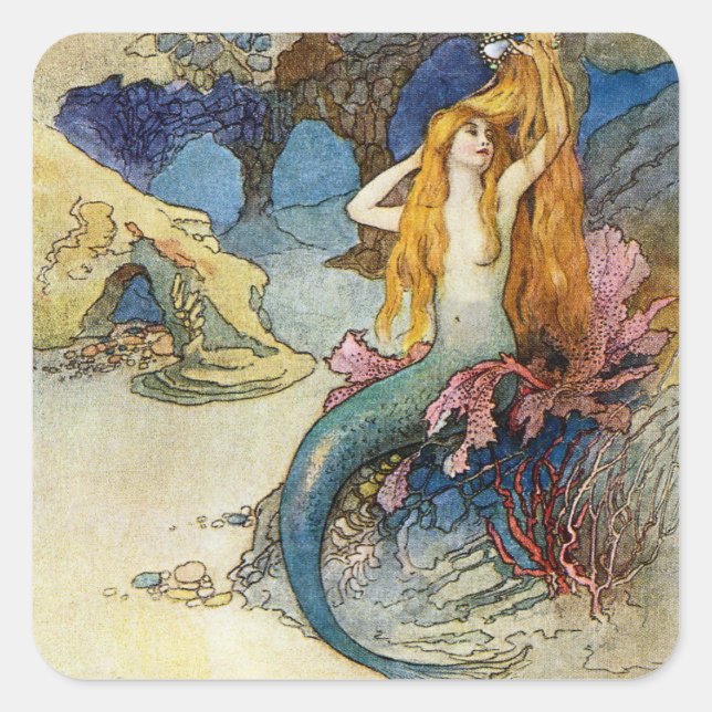 Sticker Carré "La sirène" de Warwick Goble (Devant)