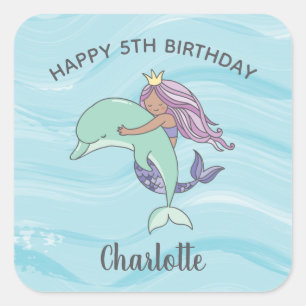 Sticker Carré La sirène violette de la peau de tan avec l'anniv
