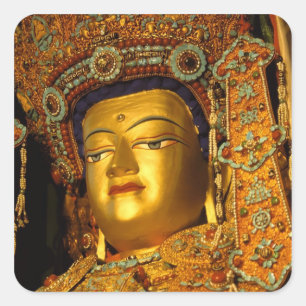 Sticker Carré La statue gilded Jowo Bouddha, temple de Jokhang,