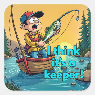 Sticker Carré La surprise d'un jeune pêcheur