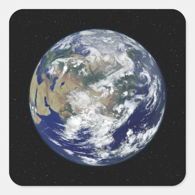 Sticker Carré La Terre entièrement éclairée centrée sur l'Asie (Devant)