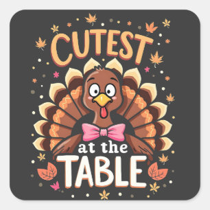 Sticker Carré La Turquie à la table drôle Thanksgiving