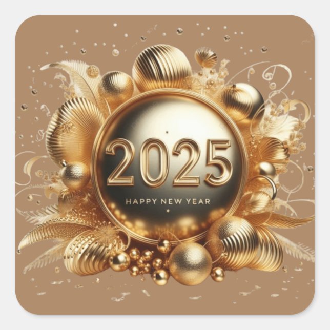 Sticker Carré La typographie d'or bonne année 2025 (Devant)