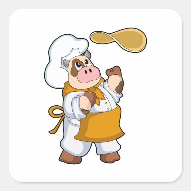 Sticker Carré La vache fait cuire avec Dough (Devant)