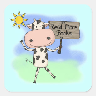 Sticker Carré La vache Lire Plus De Livres