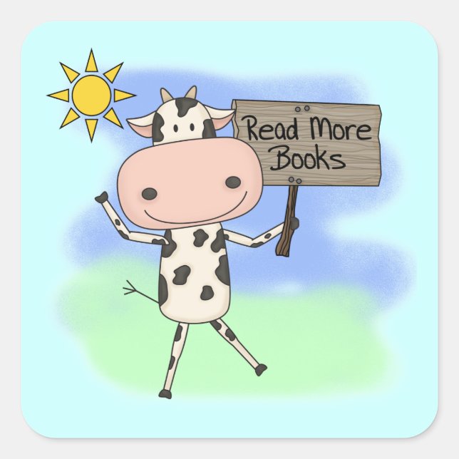 Sticker Carré La vache Lire Plus De Livres (Devant)