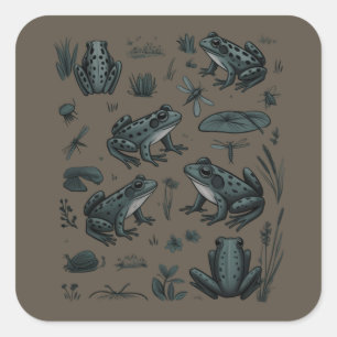 Sticker Carré La vie de l'étang de grenouilles Cadeau botanique