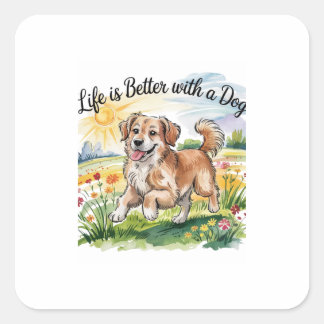 Sticker Carré "La vie est meilleure avec un chien"