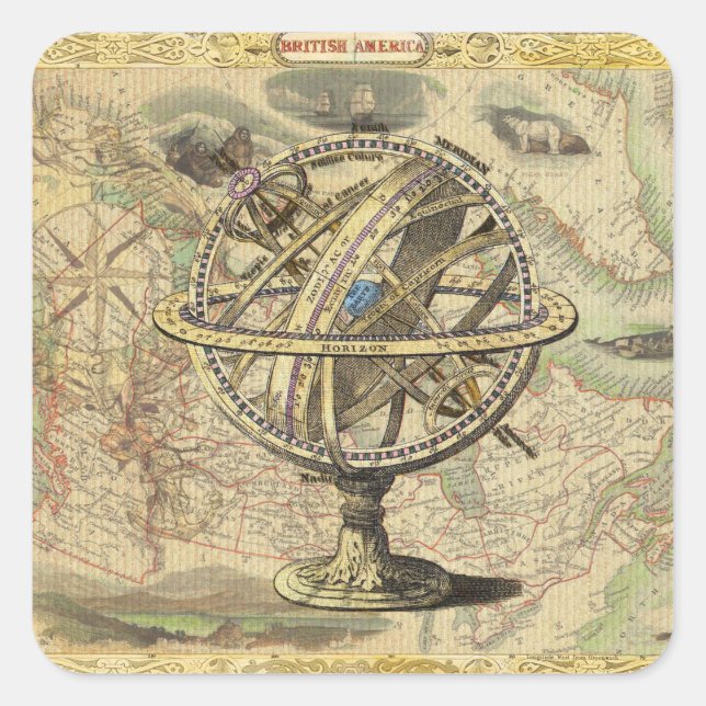 Sticker Carré La vieille Amérique britannique Explorez la carte  (Devant)