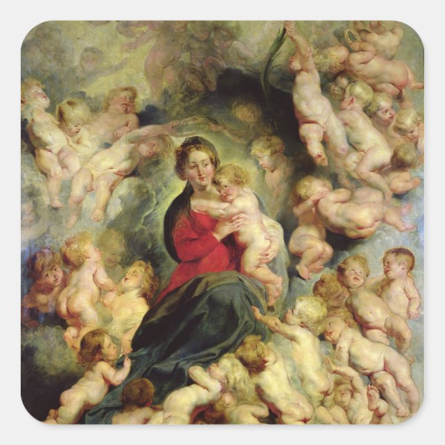 Sticker Carré La Vierge et l'Enfant entourés (Devant)