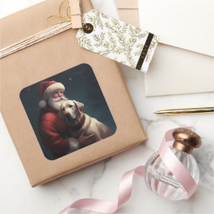 Sticker Carré Labrador avec le Père Noël Festif Noël 